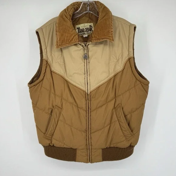 Vintage Trail Gear Pacific Trail Puffer Jacket Large Brown Western Yoke Corduroy